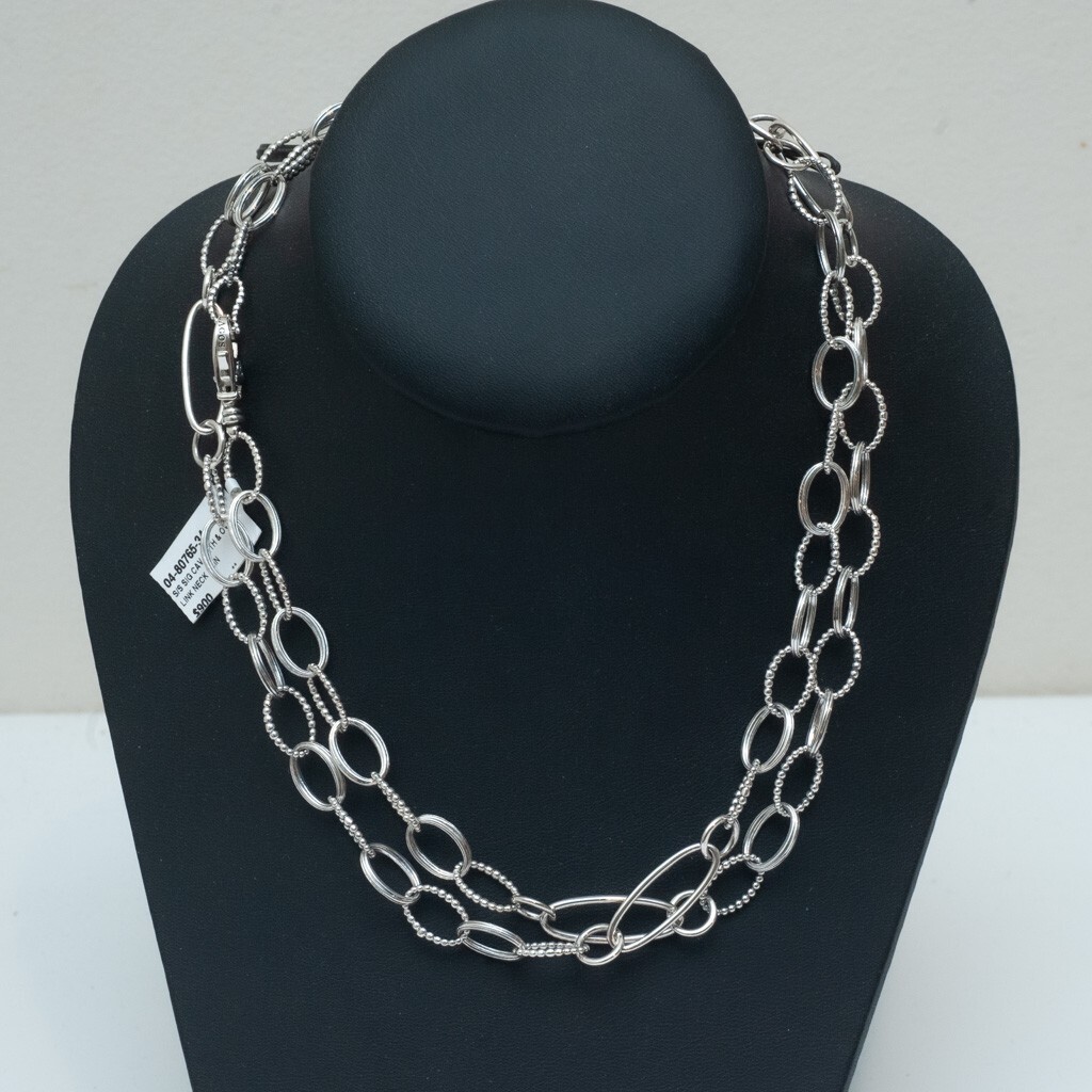 LAGOS New Ladies Sterling Silver Signature Caviar Smooth & Oval 34 Link Necklace