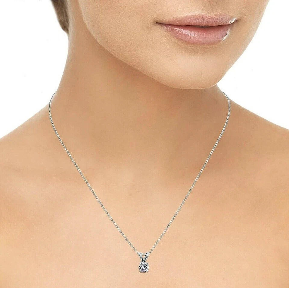 2 Ct Round Cut GRA Real Moissanite Solitaire Pendant 14k White Gold 18″ Necklace
