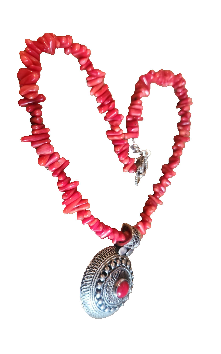Sterling Silver Artisan Red Sea Coral Branch Necklace with Slide Pendant QVC