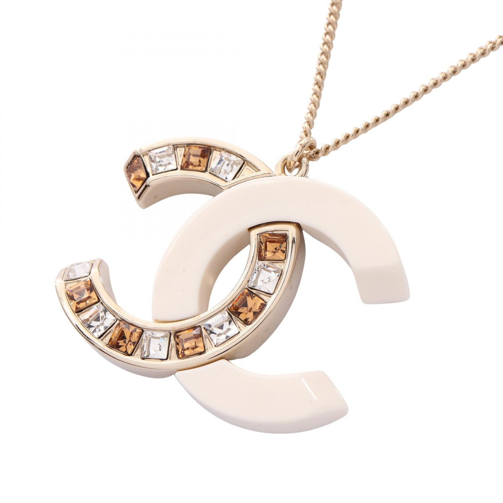 CHANEL COCO Mark Long Necklace Gold Plated Plastic Artificial pearl Used Women