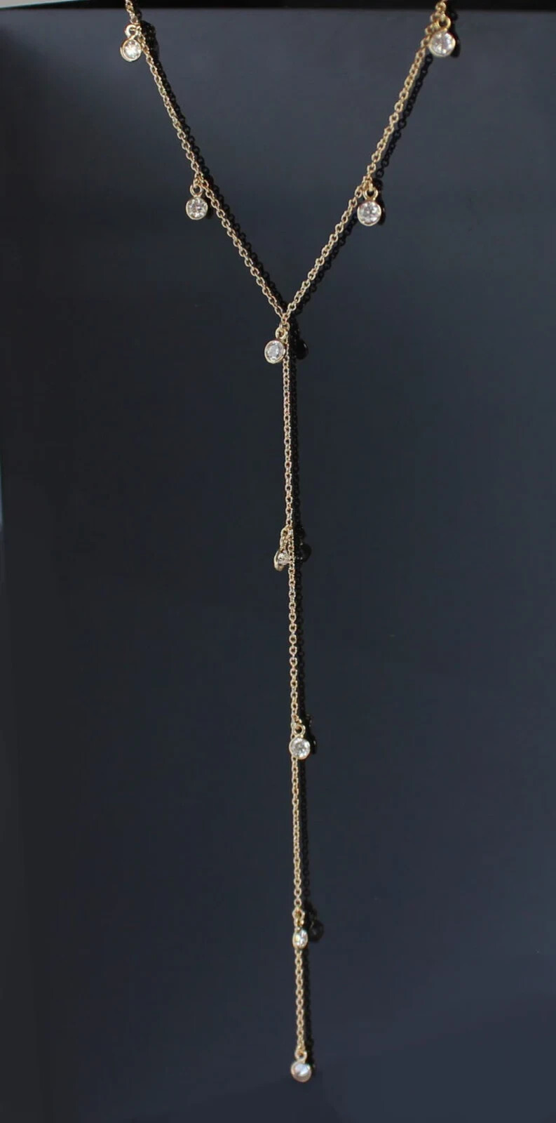 Long Lariat Chain Necklace 1.00Ct Lab-Created Diamond 14K Yellow Gold Plated