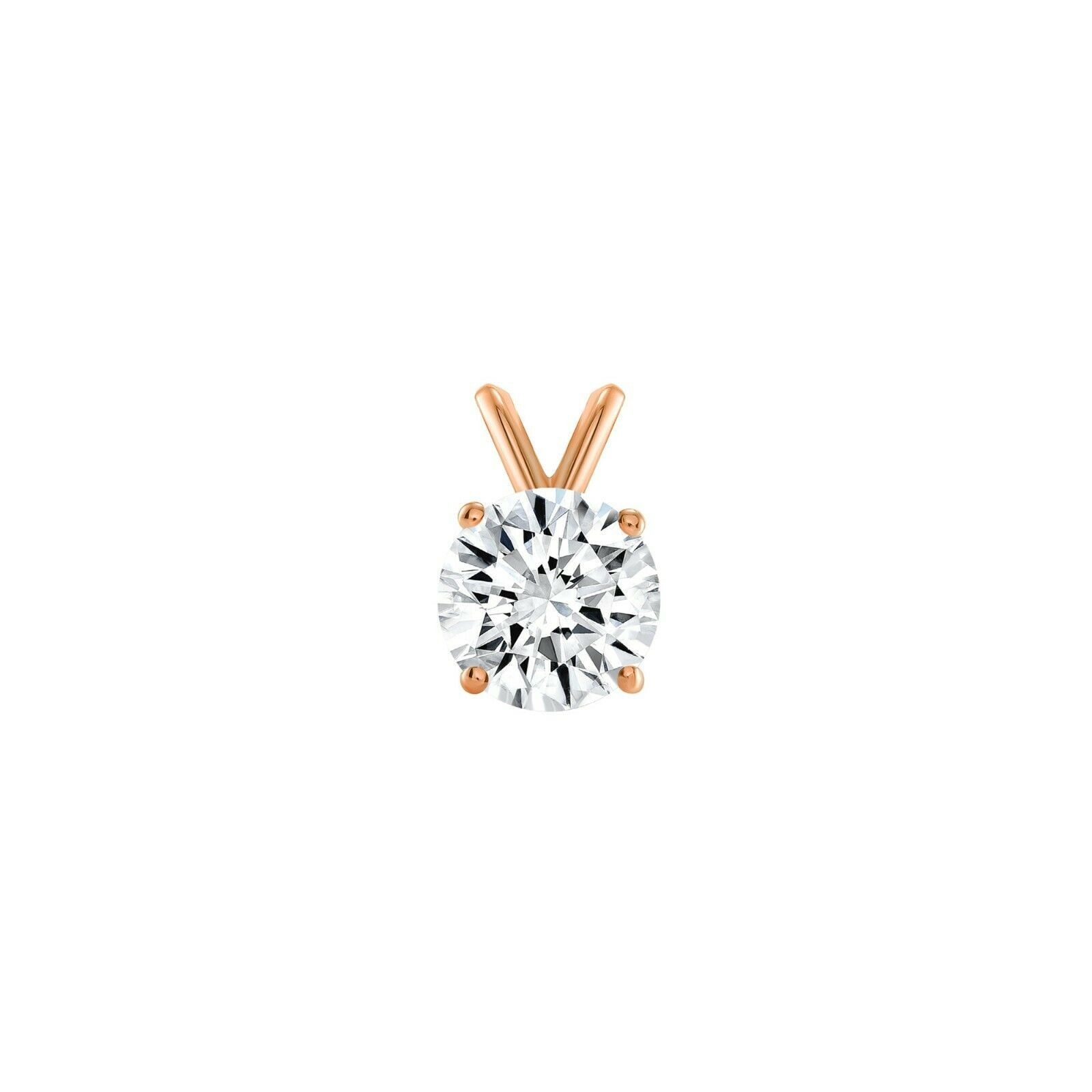 1 Ct Round Solitaire Lab Grown Diamond Solid 14K Rose Gold Pendant only