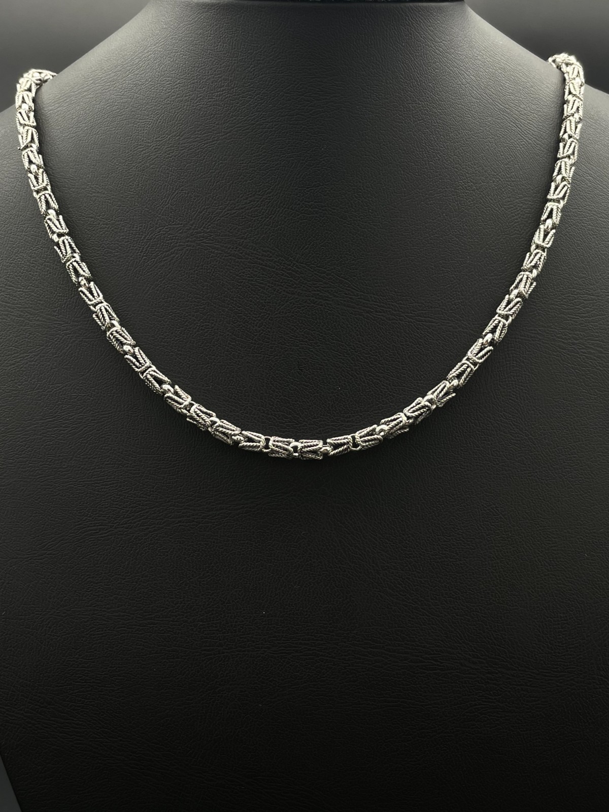 925 Sterling Silver King Byzantine Oxidized Chain Necklace, Handmade Bali Chain