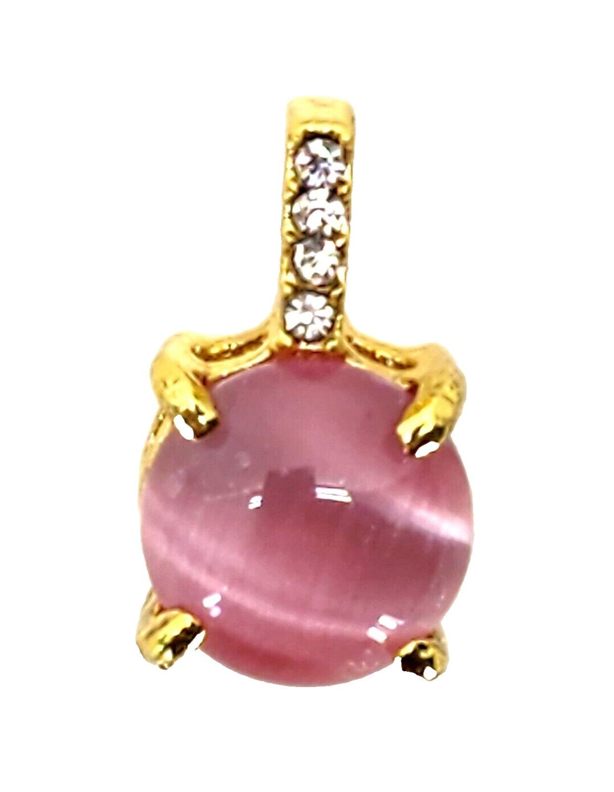 Cat Eye Pendant, 18K Yellow Gold Plated on Silver, Rose Quartz Stone & Crystals