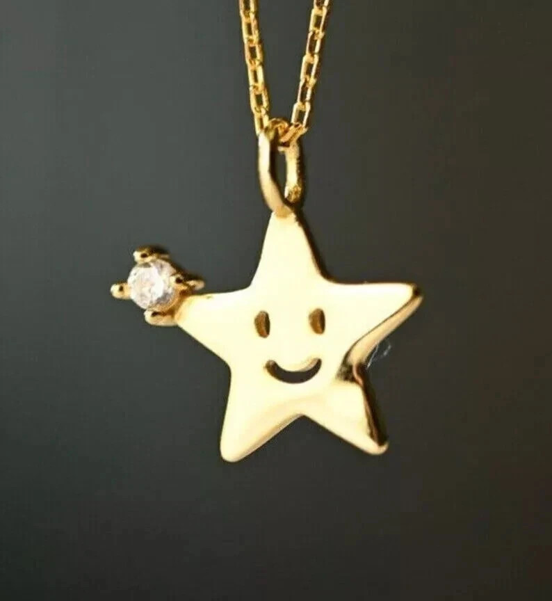 Lab Created Diamond Round Cut 0.10Ct Women’s Star Pendant 14K Yellow Gold Plated