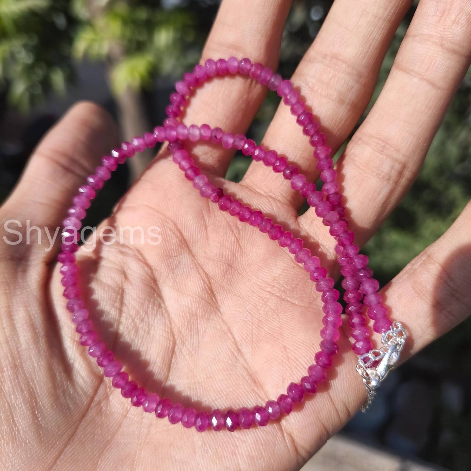 Pink Ruby 4mm Faceted Beads Necklace, Dainty Ruby Gemstone Necklace