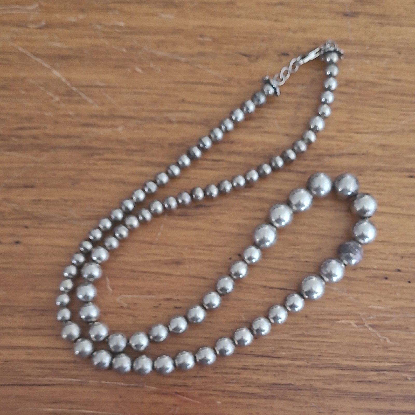 Vtg925 Sterling Silver Graduated Beaded Necklace Lobster Clasp Hallmarked 39gram