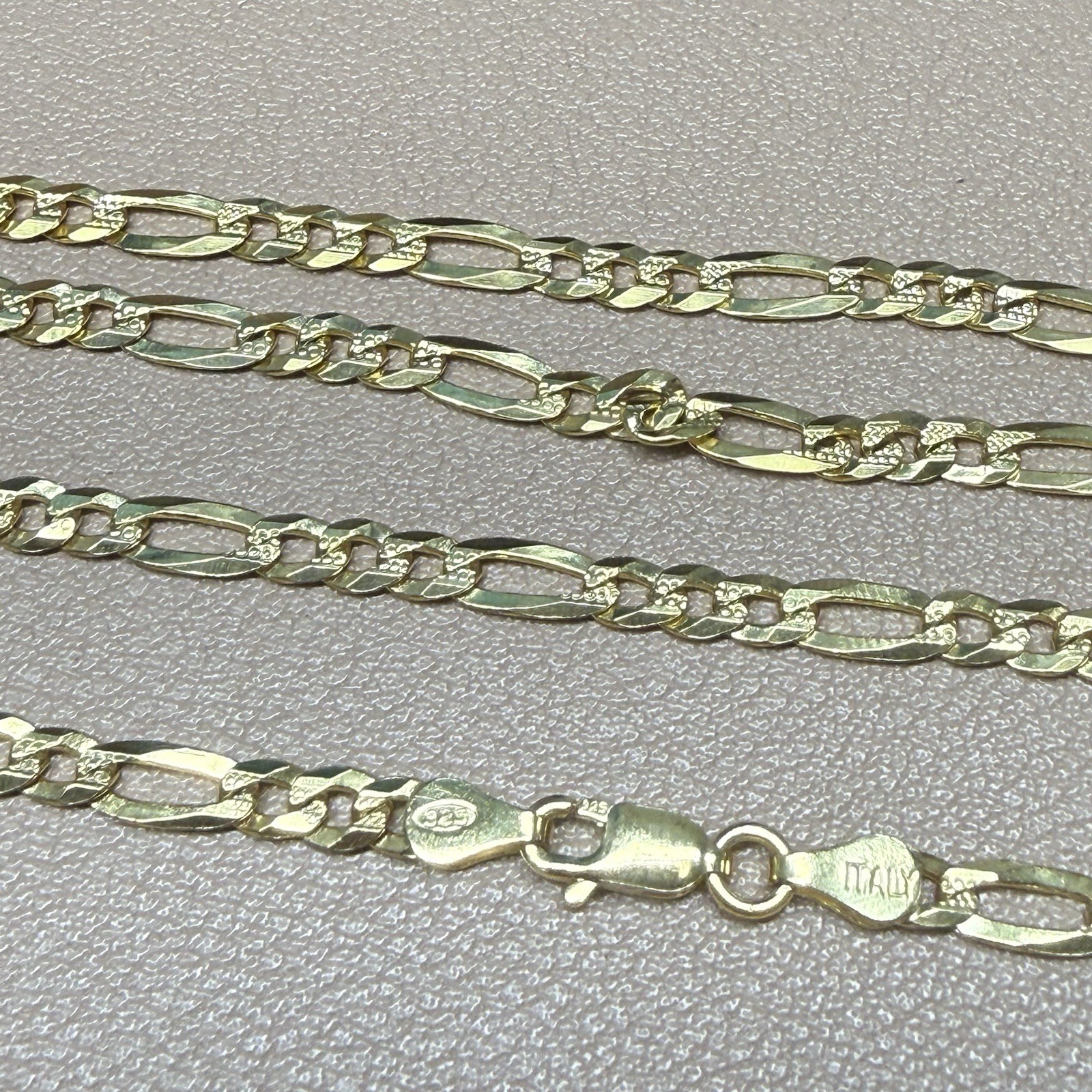 Gold Plated 925 Sterling Silver Diamond Cut Figaro Link Chain Necklace 22” 4mm