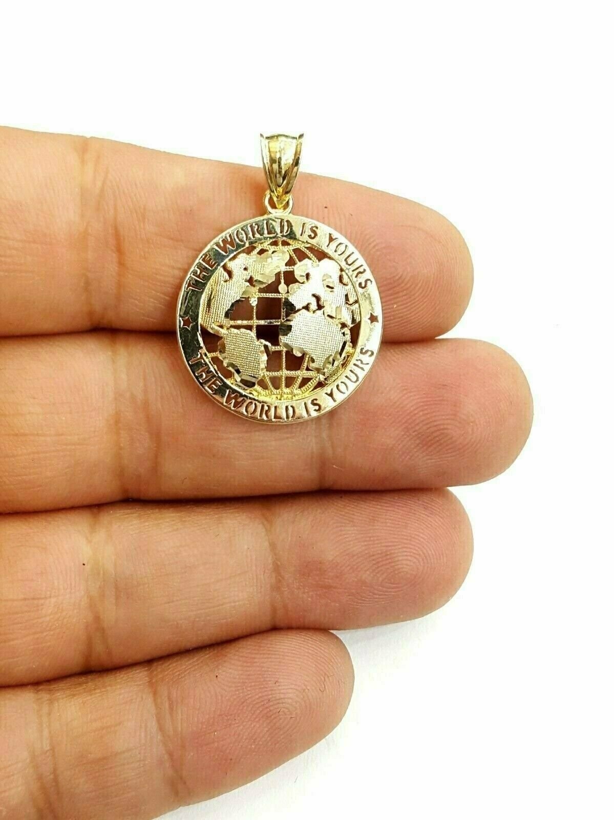 10k yellow gold round globe planet earth world map pendant jewelry 0.89″ 2.1g