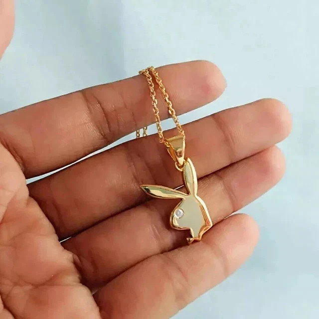 Moissanite 0.20Ct Round Cut Playboy Bunny Pendant 14K Yellow Gold Plated Silver