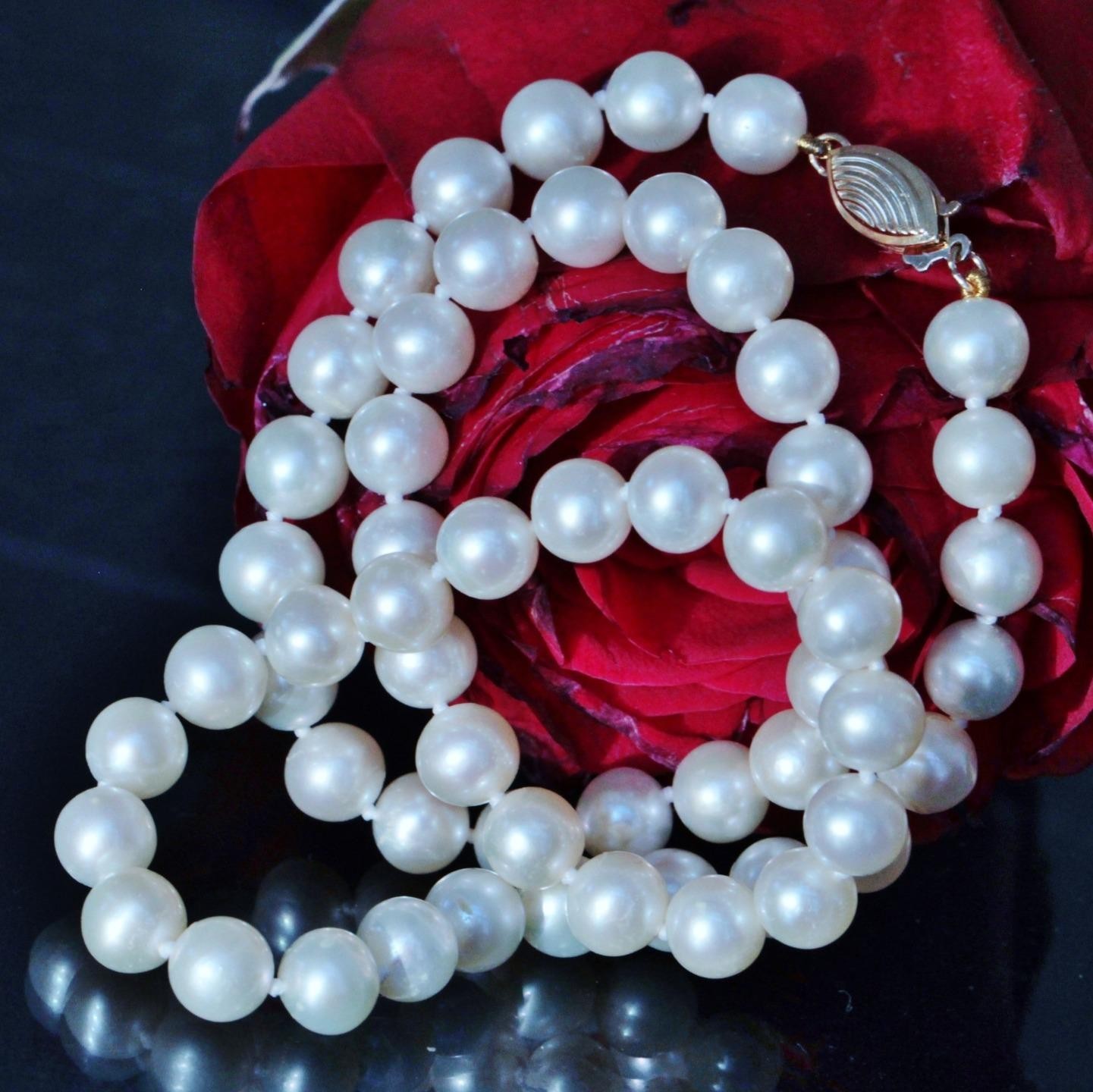 14k yellow gold 6.3-6.5mm Freshwhater cultured pearl 21.3gr necklace 16.0″ Vtg
