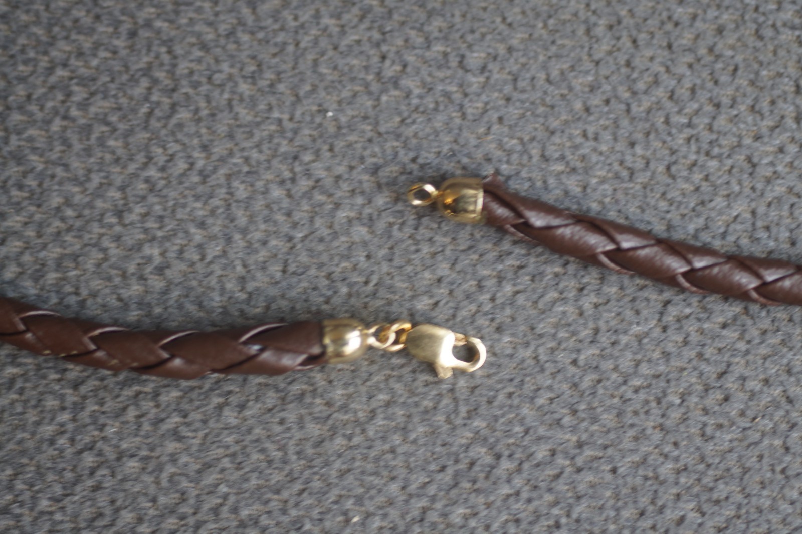 14KT Yellow Gold 5mm Brown Braided Leather Cord Necklace 17 1/2″ NEW