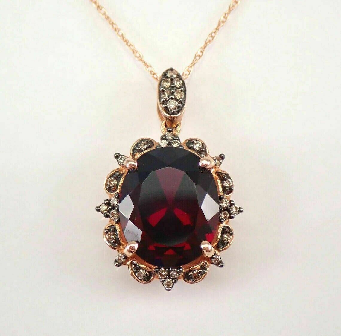 Vintage Garnet Halo Pendant Necklace in Rose Gold Finished for Womens