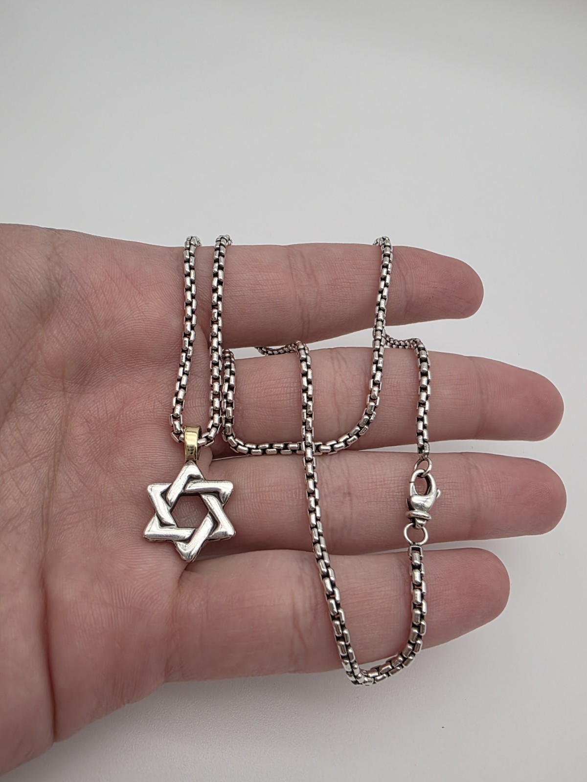 David Yurman Star of David Sterling Silver 925 And 18K Gold Pendant Necklace