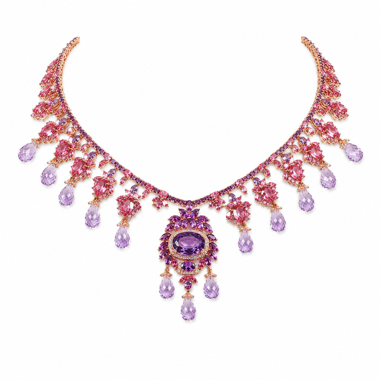 Purple Amethyst Pink Mystic Topaz Necklace 16.5 In. 925 Sterling Silver