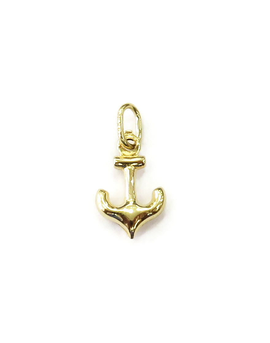 14K Yellow Gold Tiny Small Anchor Charm Necklace Pendant