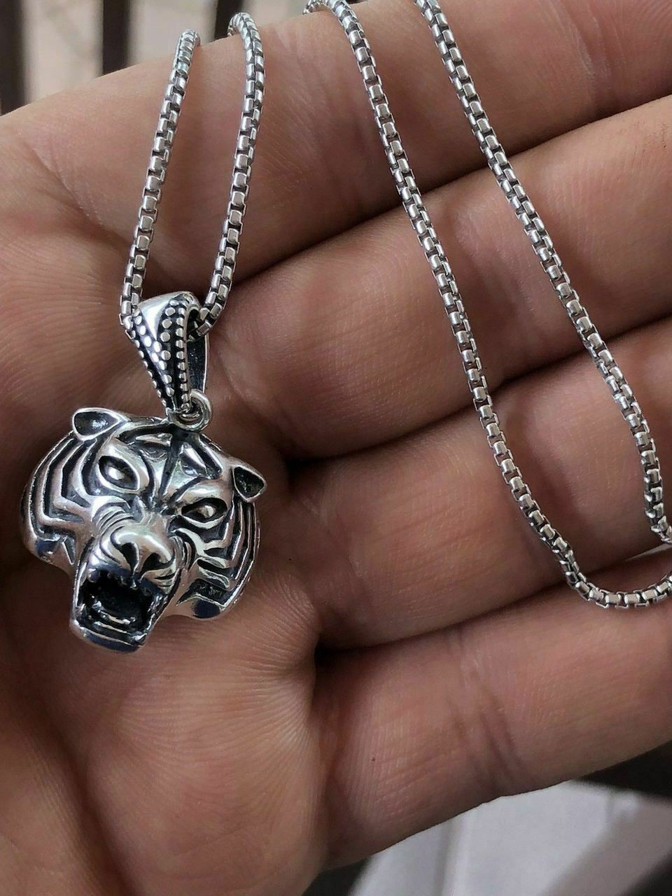 Solid 925 Sterling Silver 3D Tiger Cheetah Women’s Men’s Pendant