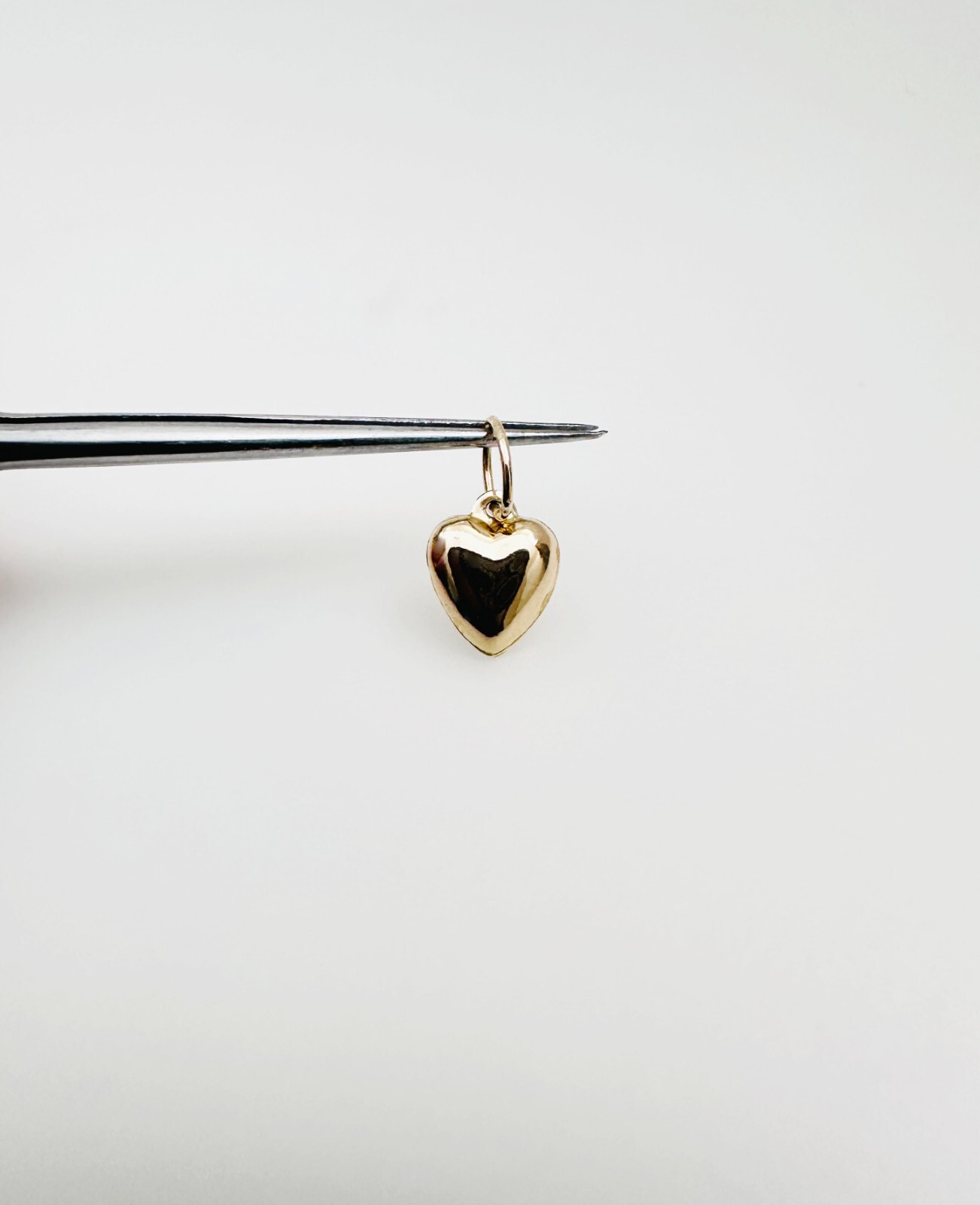 14K Solid Yellow Gold Mini / Petite Puffy Puffed Heart Charm Pendant 12.5x6mm