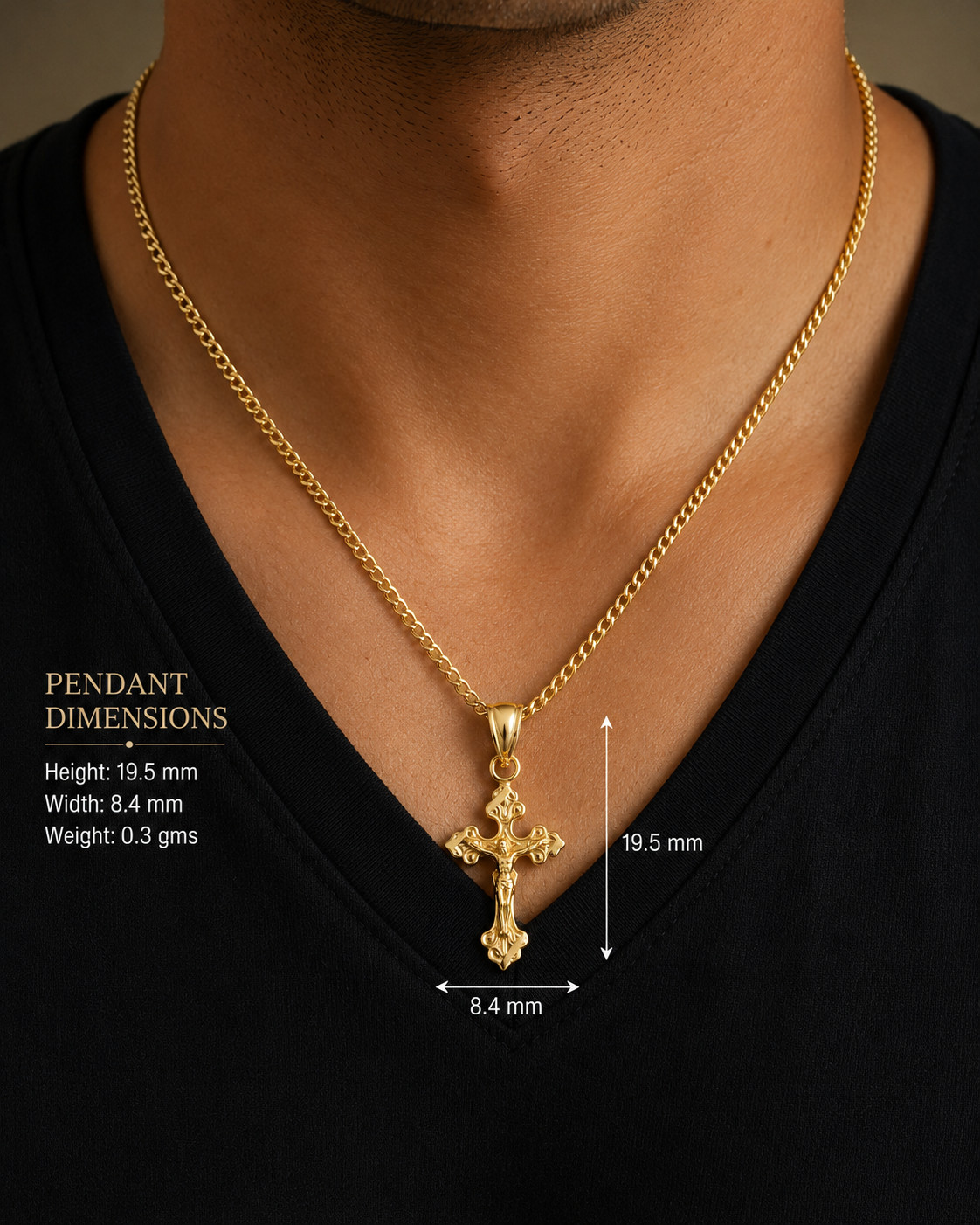 10K Solid Yellow Gold Ornate Crucifix Cross Pendant Jesus Religious Charm 19.5mm