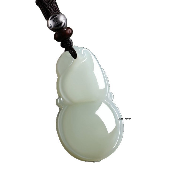 Genuine White Hetian Jade Gourd Pendant Lucky Amulet Necklace Unisex Jade Jewelr