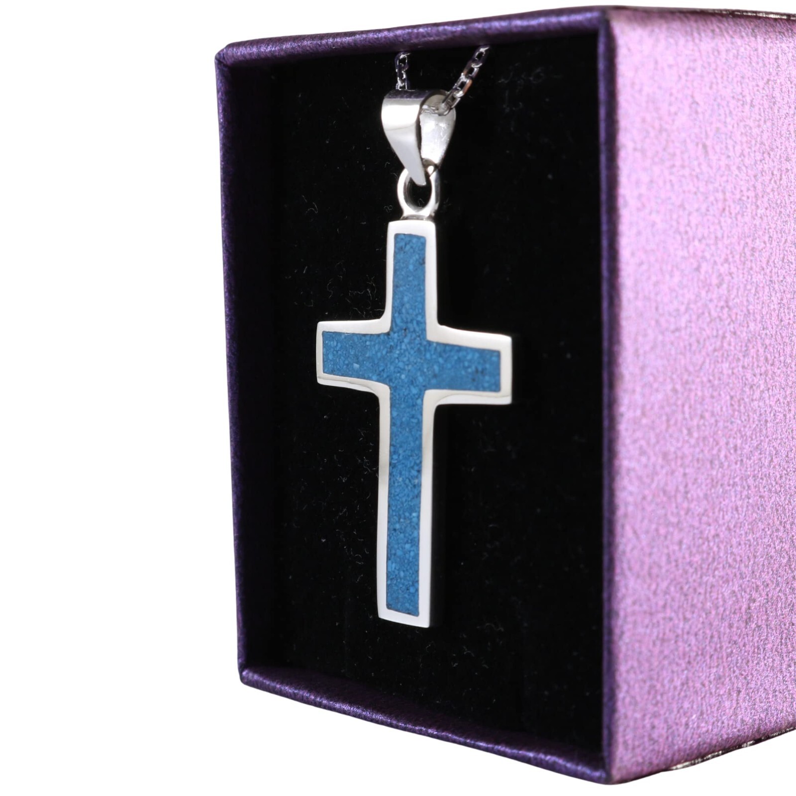 Sterling Silver 925 Blue Turquoise Cross Pendant for Men & Women- No Chain