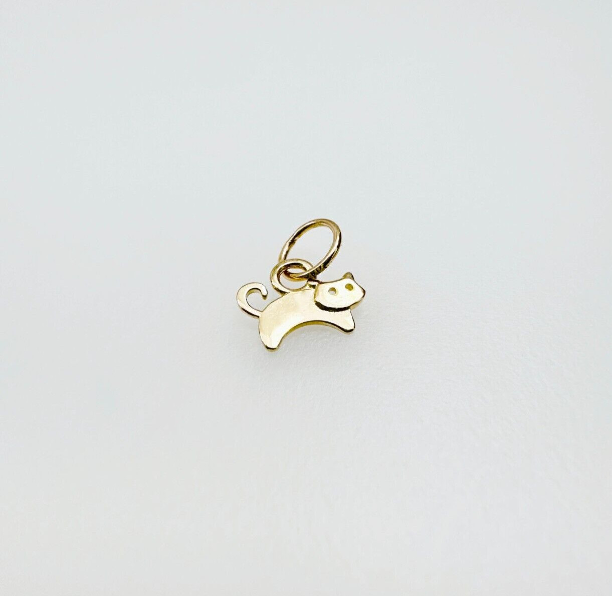 14K Solid Yellow Gold Teeny Tiny – Very Small Kitty Cat Charm Pendant 9x6mm