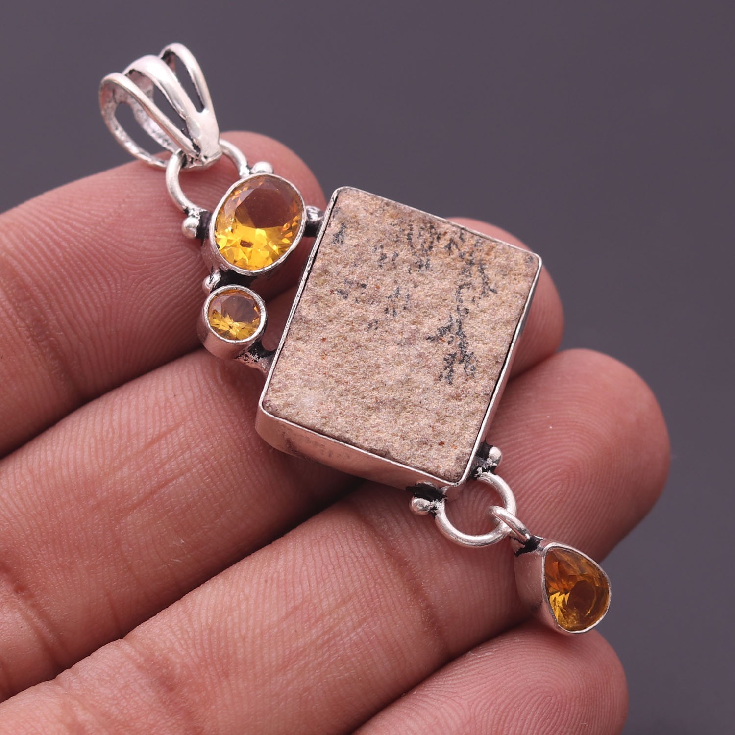 German Dendrite Gemstone 925 Sterling Silver Handmade Pendant Jewelry Gift For