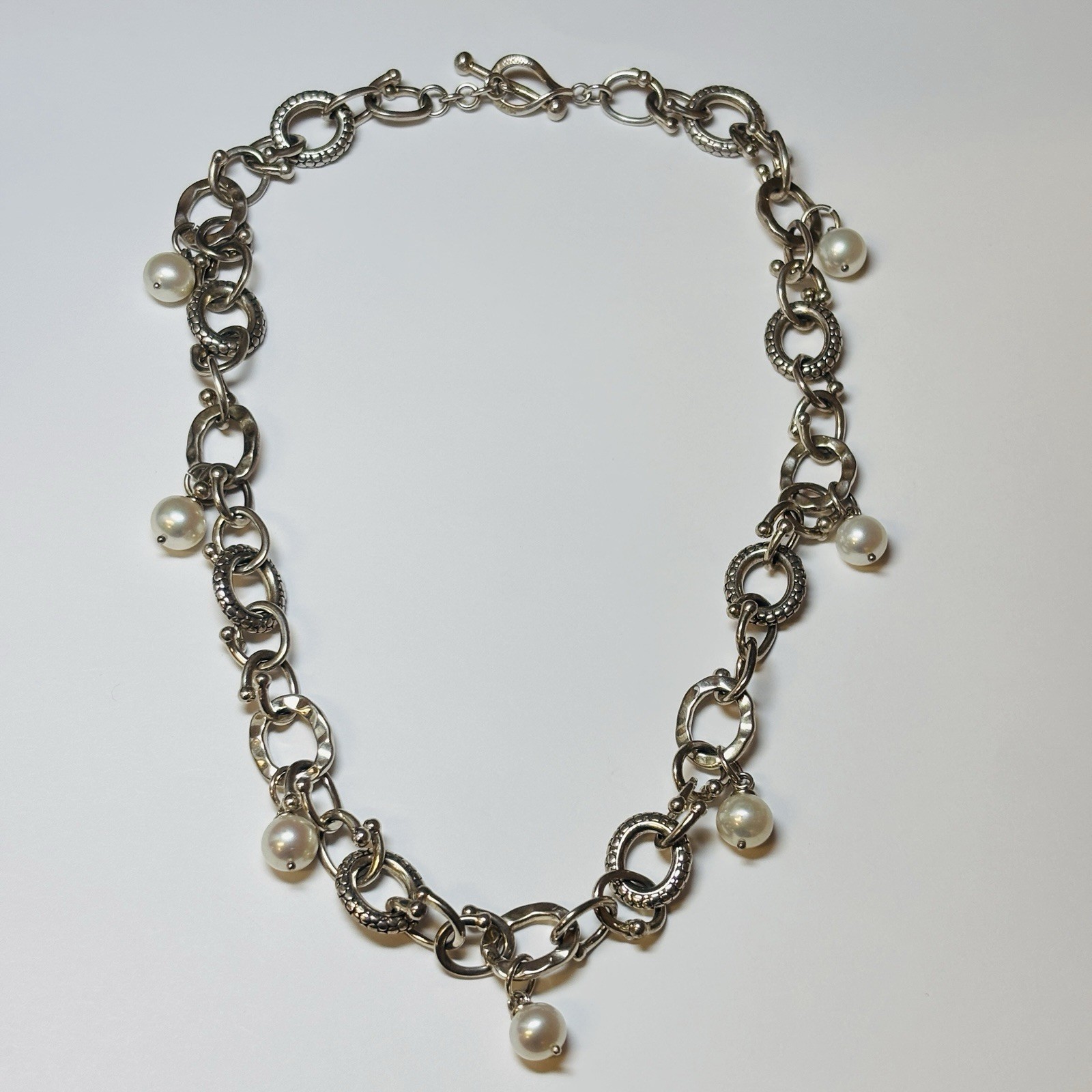 Michael Dawkins Sterling 925 Silver Pearl Station Necklace 17.5 in – 2.1