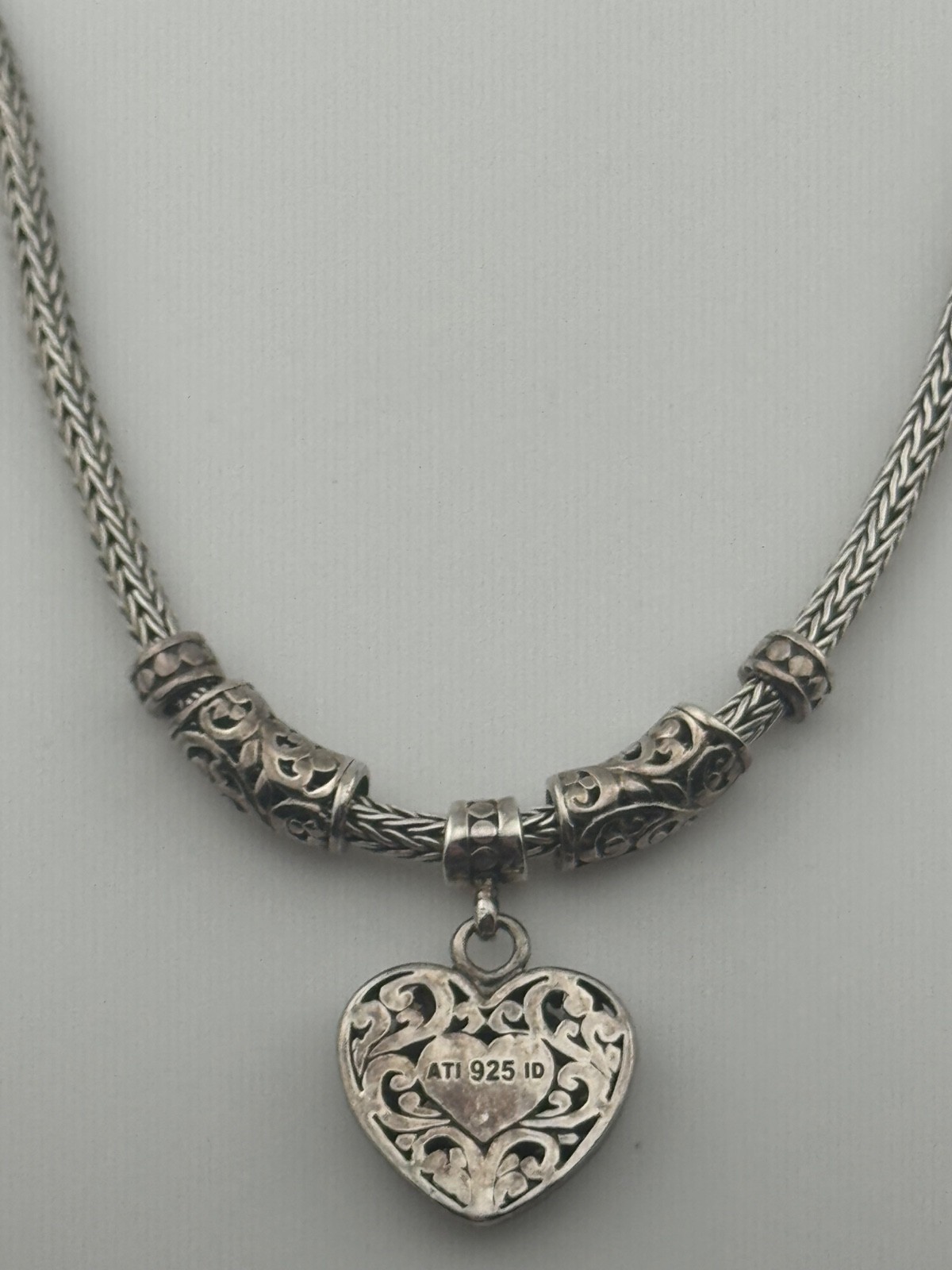 Sterling Silver Heart Necklace Toggle Clasp Signed ATI ID