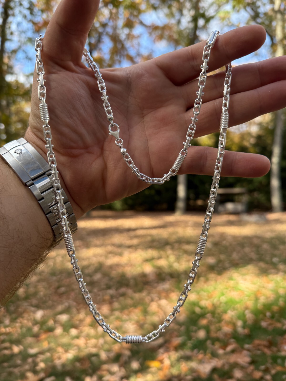 Real 925 Sterling Silver Handmade 5mm Spring Barrel Bullet Rolo Chain Necklace