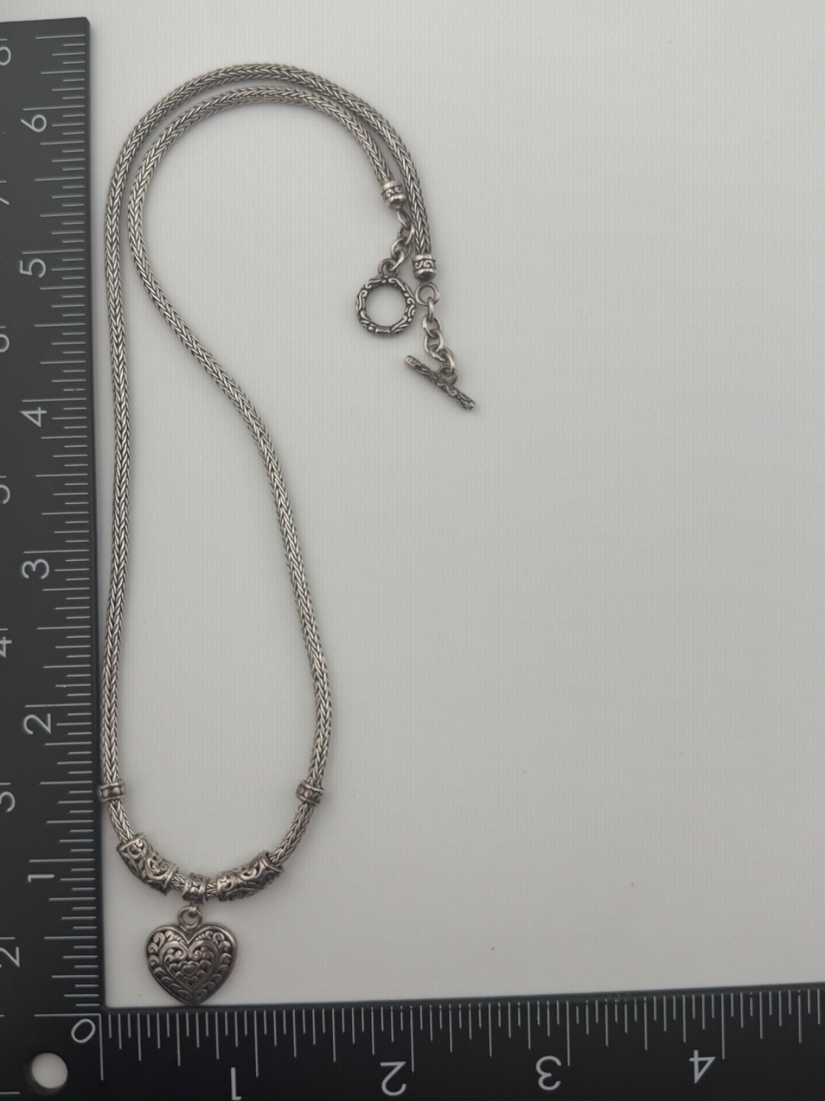 Sterling Silver Heart Necklace Toggle Clasp Signed ATI ID