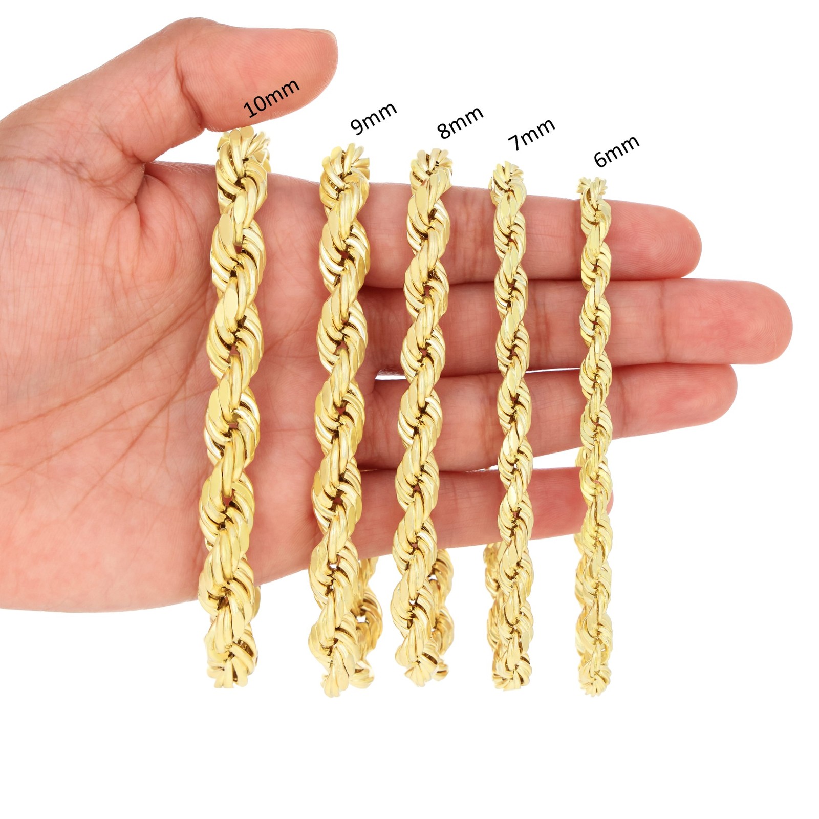 14K Yellow Gold Diamond Cut Rope Chain Necklace 1.5mm – 5mm, Men Women 16″- 30″