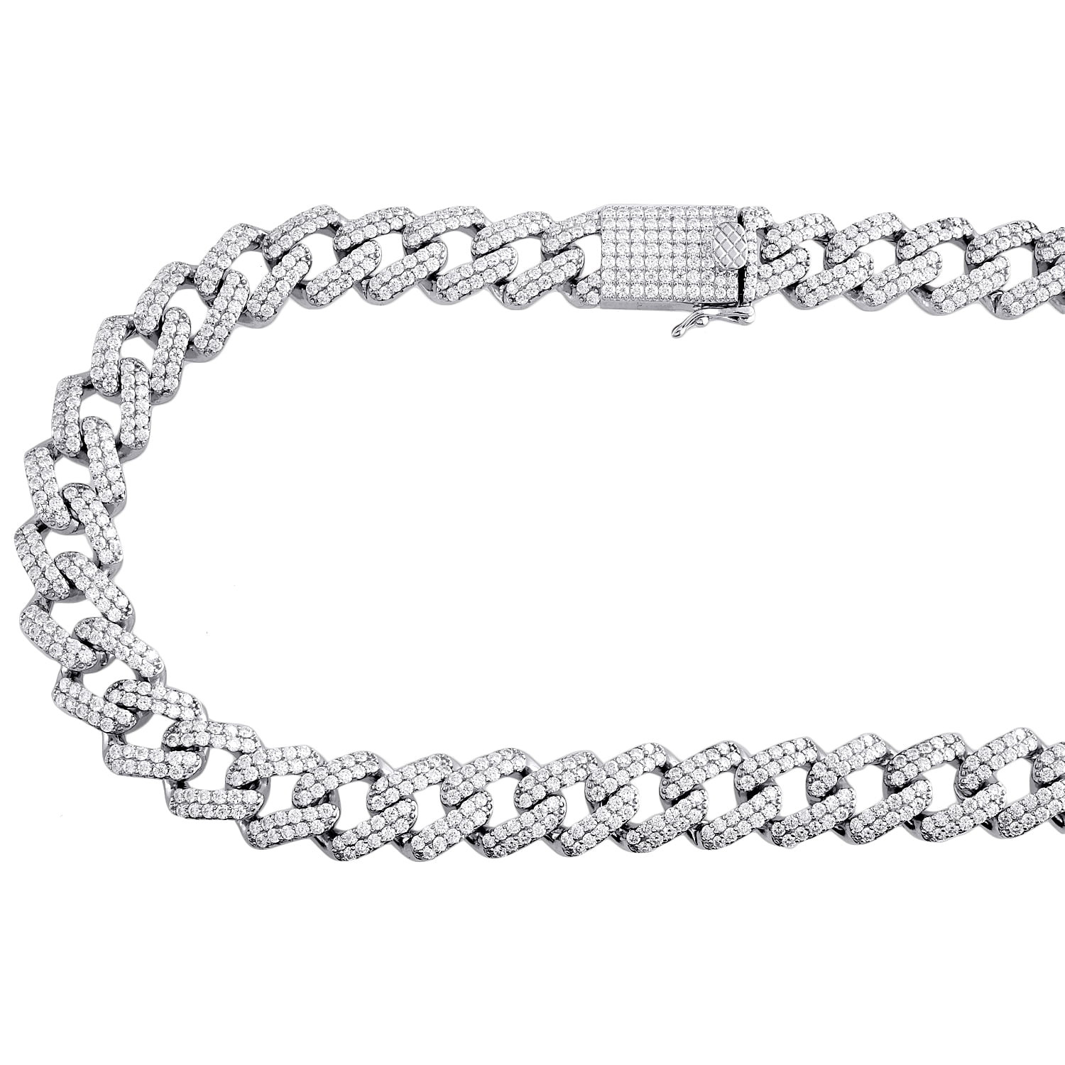 Sterling Silver Moissanite 11Mm Miami Cuban Link 20″ Prong Set Necklace 17.10 CT