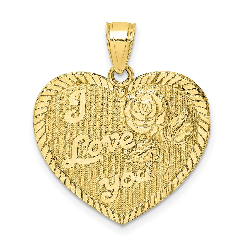 Real 10kt Yellow Gold Diamond-Cut I LOVE YOU Heart Charm