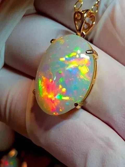 5Ct Oval Cut Genuine Fire Opal Solitaire Pendant 14K Yellow Gold Plated Silver