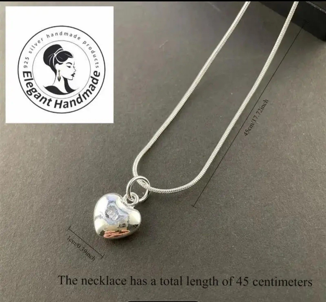 Sterling Silver Heart-Shaped Pendant Necklace 18 ” Gift Free Shipping US Seller