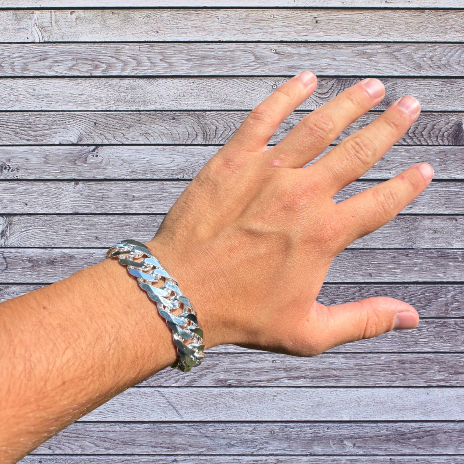 16mm Double Curb Link Bracelet – Real Solid 925 Sterling Silver MADE IN ITALY