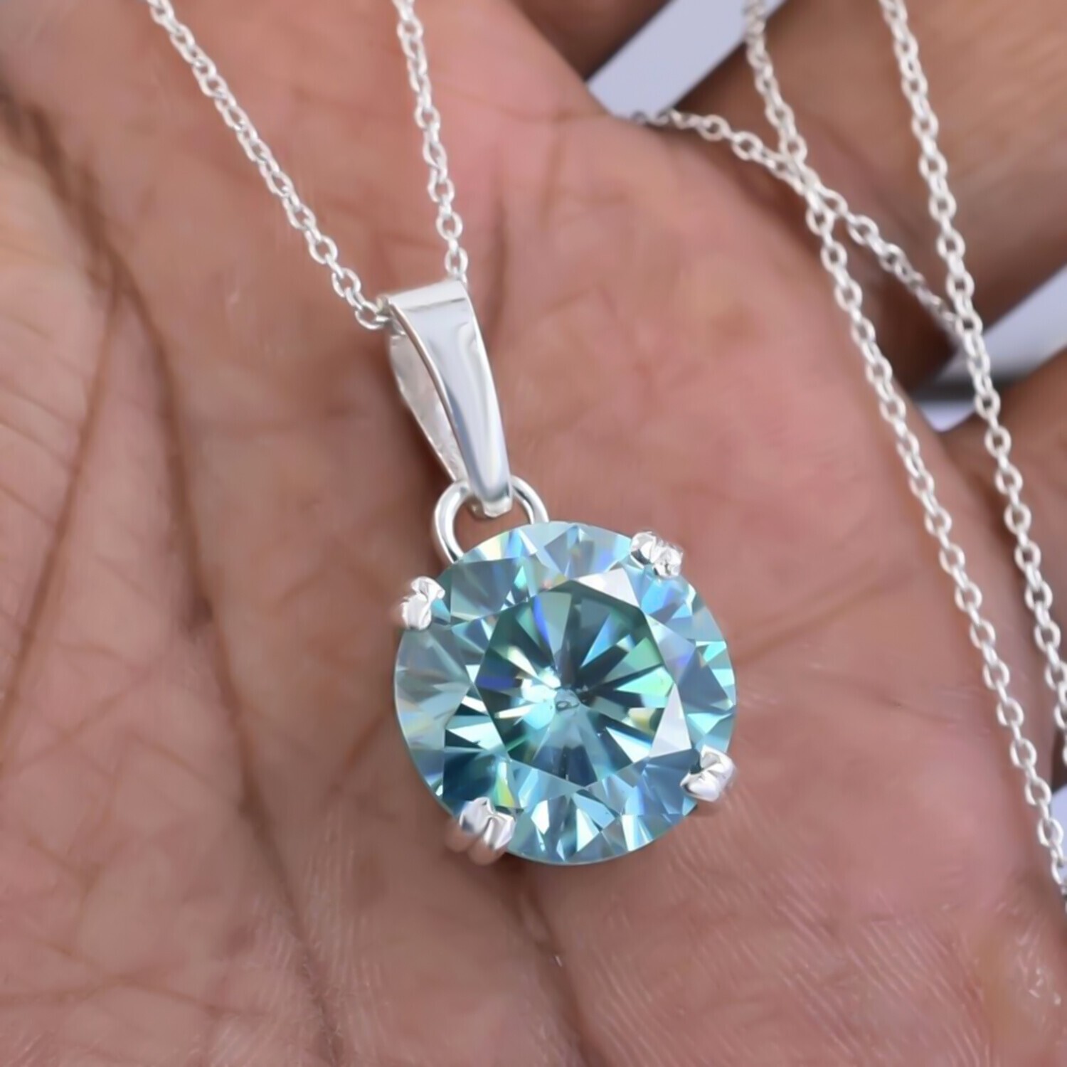 3.35 Ct Round Blue Diamond Certified Pendant in 925 Silver Holiday Special