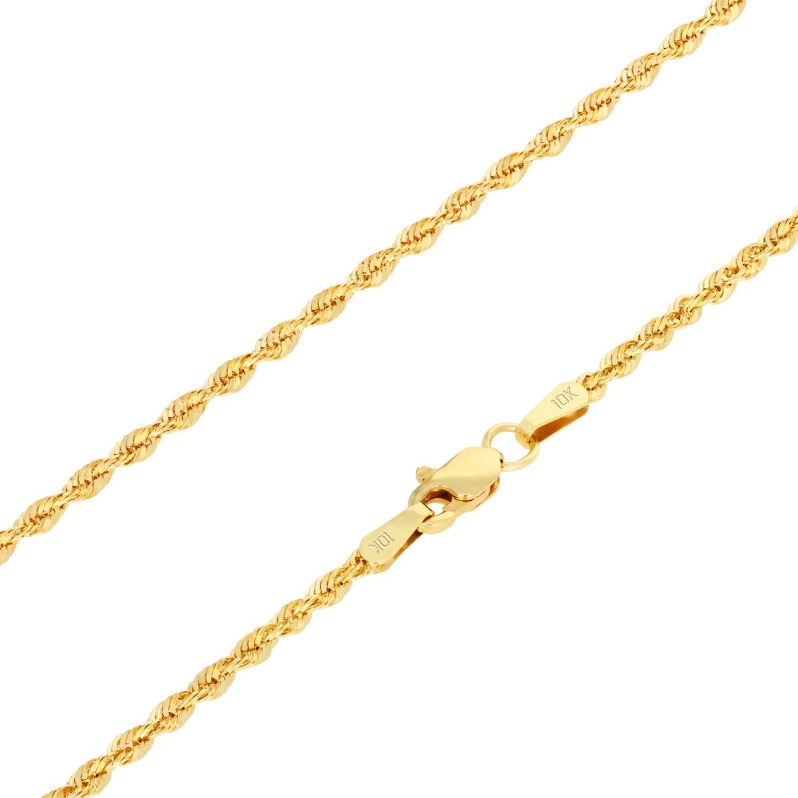 10K Yellow Gold 2mm Rope Chain Laser Diamond Cut Necklace Mens Womens 16″- 30″