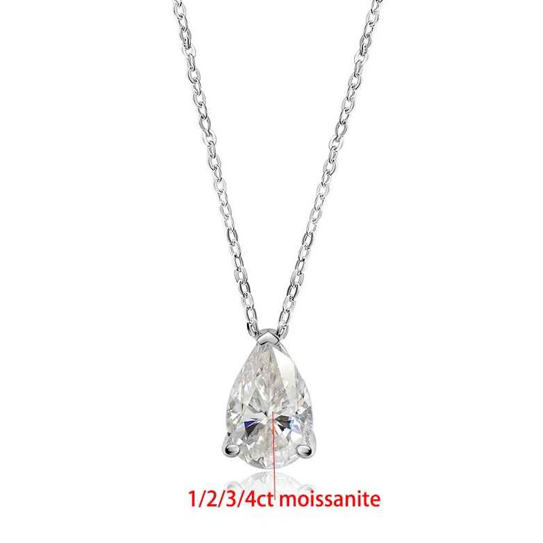 18k White Gold Plated 4CT Pear Cut D VVS1 Moissanite Necklace for Women Jewelry