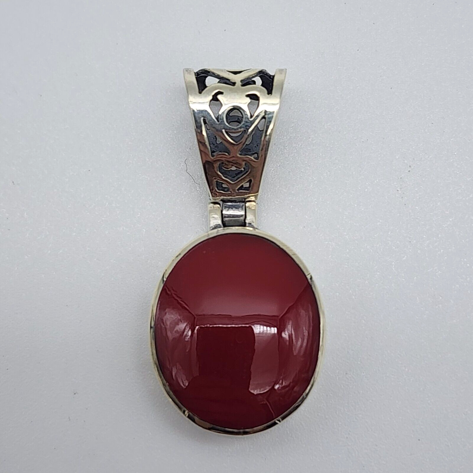 Sterling Silver 925 Red Plastic Resin – Open Work Asian Motif Pendant