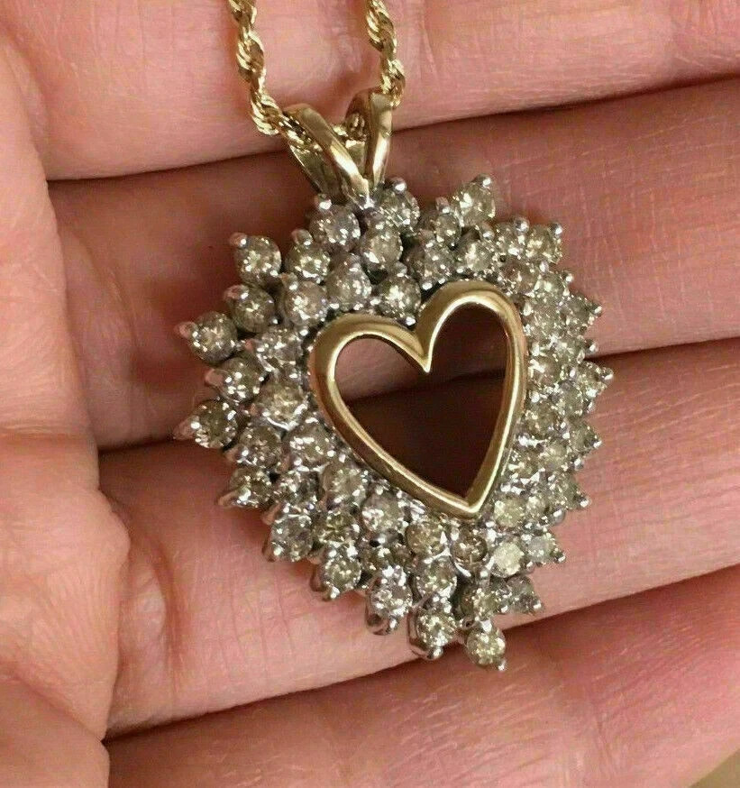 2Ct Round Cut Lab-Created Diamond Heart Pendant Valentine 14k Yellow Gold Plated