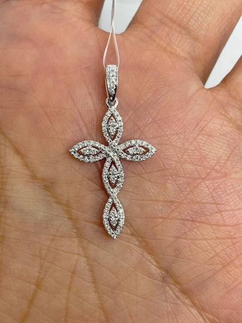 2.10ct Lab Grown Diamond Gorgeous Cross Charm Pendant 14K White Gold Plated