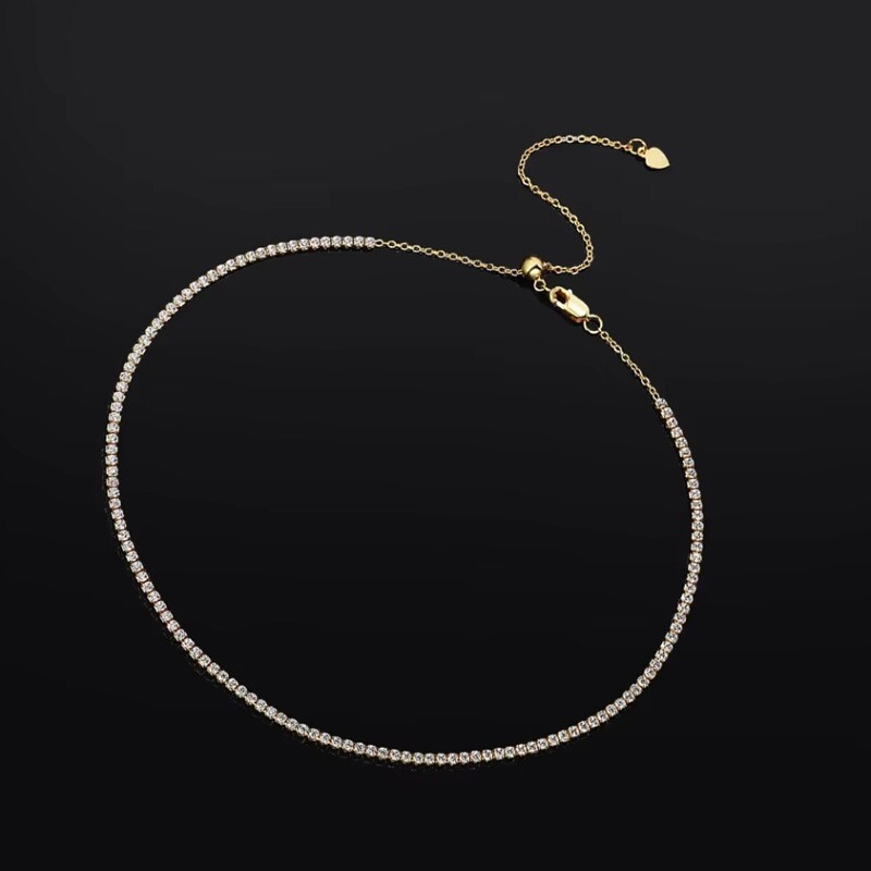 2mm VVS1 Moissanite Tennis Necklace Choker Women Gift 925 Silver 18K Gold Plated