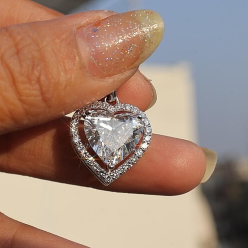 3.10 Ct Heart-Cut EF/VS1 Lab Grown Diamond Halo Necklace Pendant 14k White Gold