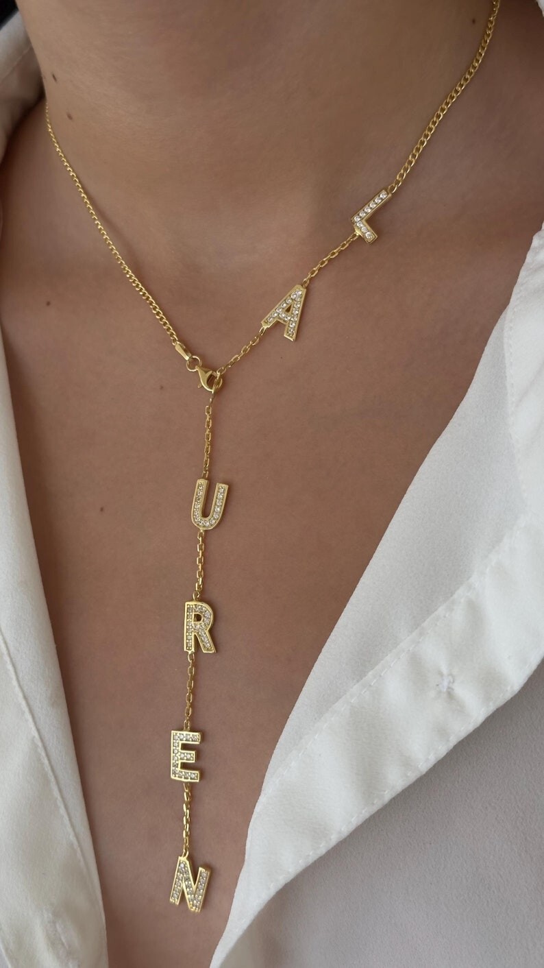 2 Ct Round Lab-Created Diamond Lariat Any Custom Necklace 14k Yellow Gold Plated
