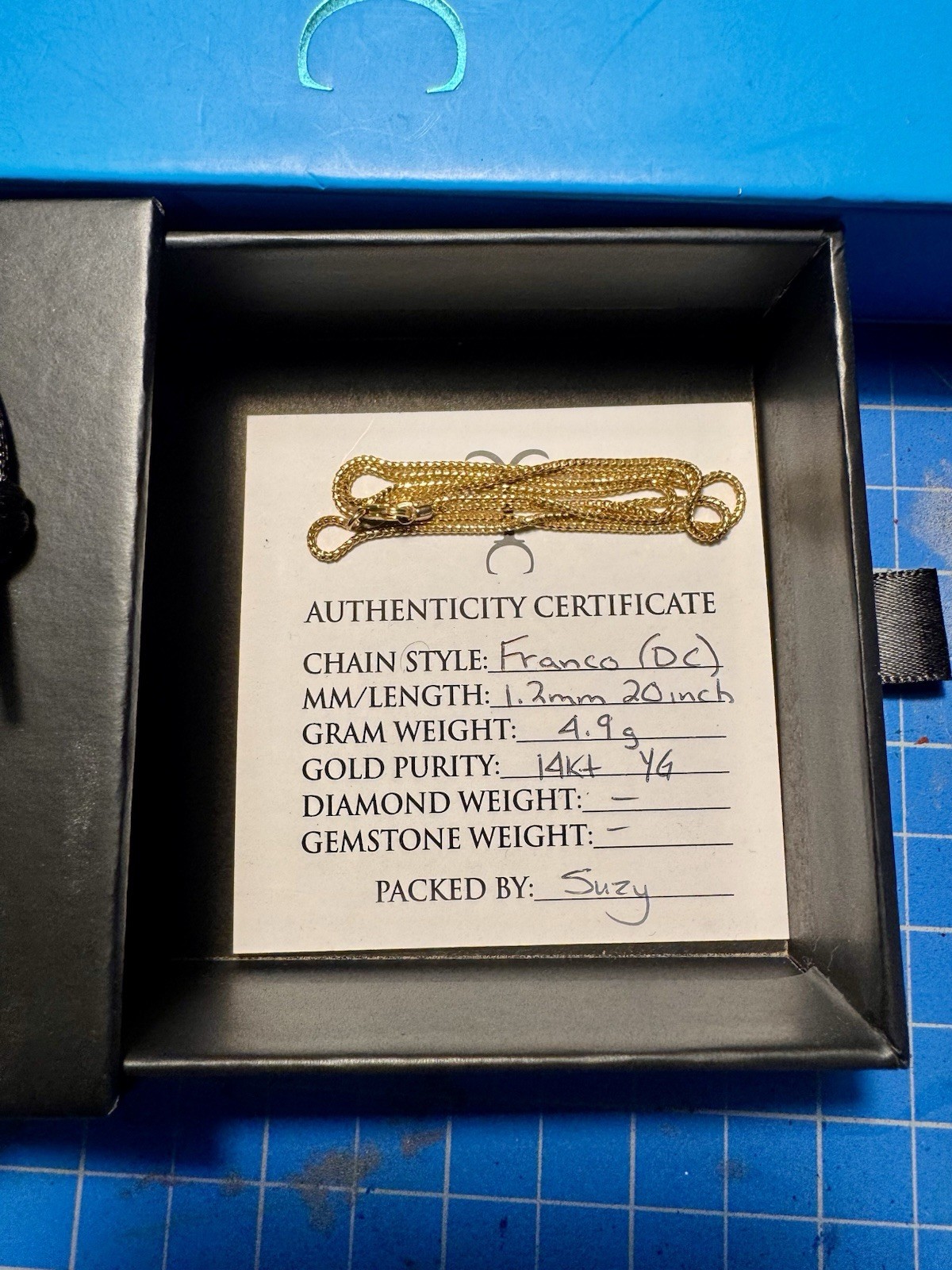 1.2mm Franco Diamond Cut 20 Inch 14kt Yellow Gold Chain Jacoje Italy 4.9 Grams
