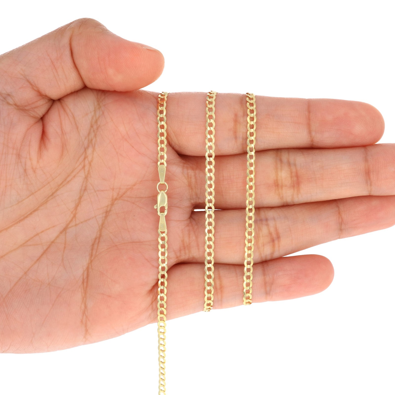 14K Yellow Gold 2.5mm Solid Curb Cuban Chain Link Mens Womens Necklace 20″