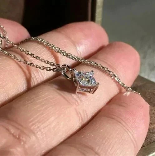 2Ct Princess Cut Lab-Created Moissanite Solitaire Pendant 14K White Gold Plated