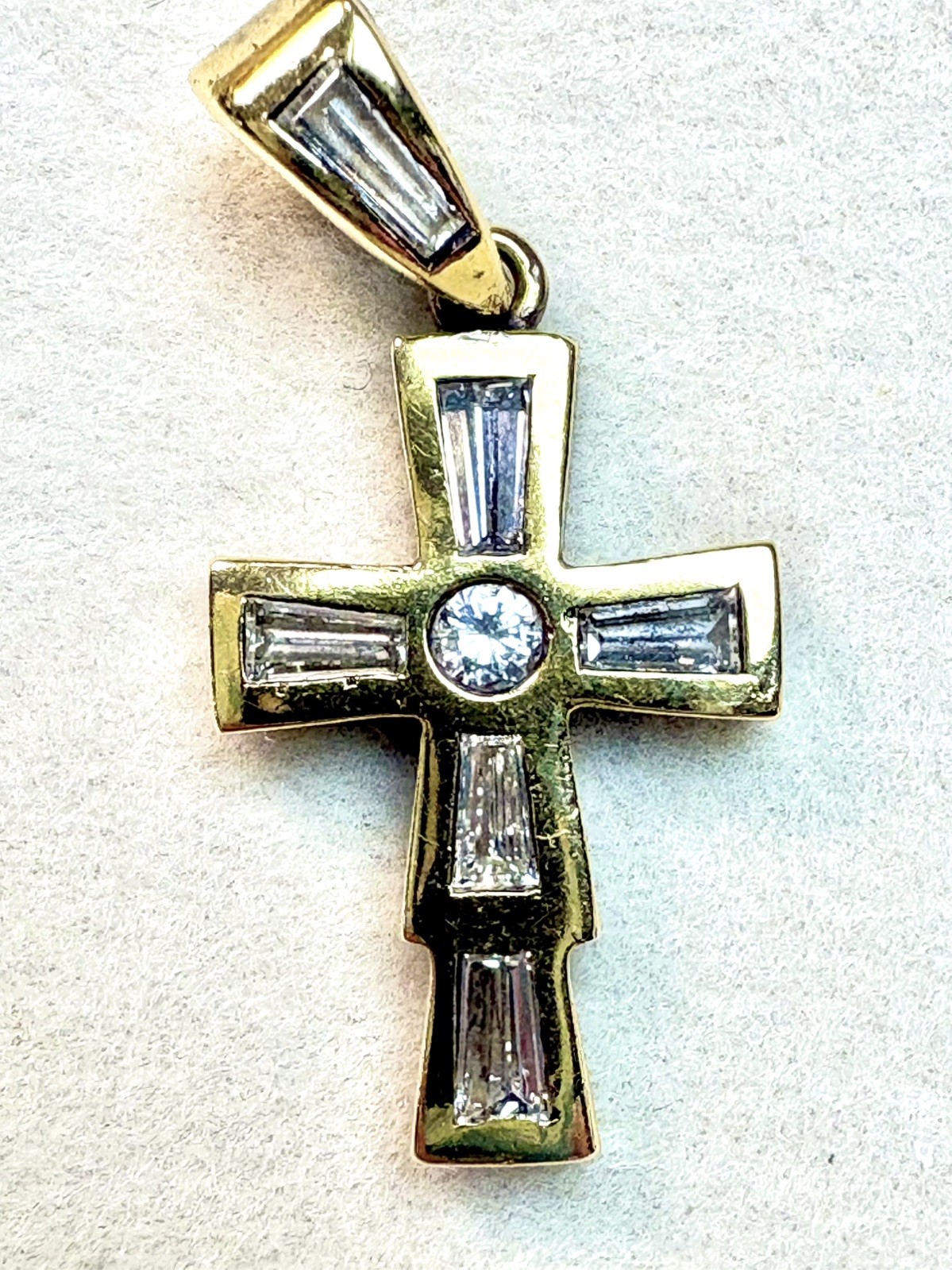 18k Italian Gold Baguette Diamond Cross Pendant